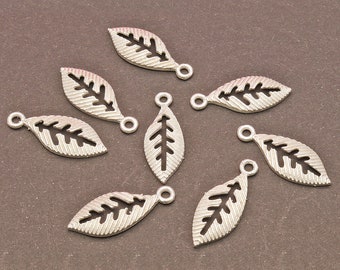 Charms de recherche en métal, connecteur à breloques plume plaqué argent, breloque connecteur feuille à faire soi-même, 27 x 11 mm, GemMartUSA, SP-50114