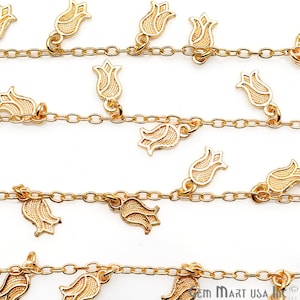 Rozenkransketting, rozenkrans, gouden lotus, gouden lotusketting, gesoldeerde ketting, enkelband, zoekketting, gouden ketting, 12 x 6 mm, GemMartUSA (GP-30030)