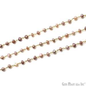 Peach Moonstone Coated Rondelle Chain, Faceted beads, Gold Plated Rosary, Rondelle Beads Shaped Gems, Beaded Gemstone, 5-6MM GPND-30038