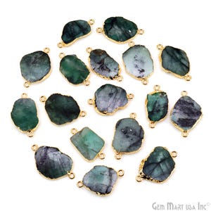 Raw Emerald Charm, Electroplated Gold Pendant, Rough Gemstone Drop, Small Crystal Dangle for Jewelry Making, GPEM-50005