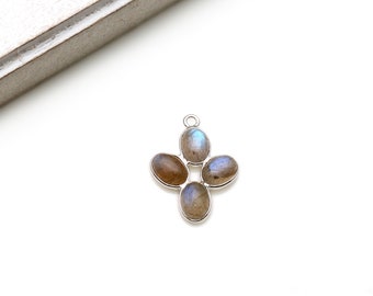 Labradorite Gemstone Component, Jewelry Making Supplies, Silver Bail, DIY Pendant Finding, Chandelier Earring 23x15mm (SPLB-13058)