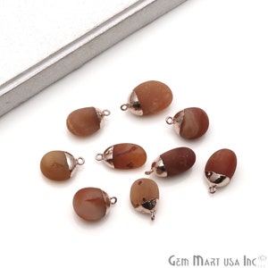 Carnelian Matte Bead, Freeform Pendant, Rose God Electroplated, Frosted Ball Charm, Sea Beads, Beach Beads, Single Bail, 24x16mm (CN-50011)