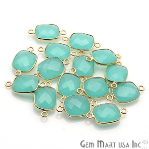Aqua Chalcedony Connector, 10x12mm Octagon Connector, Gold Bail Connector, Jewelry Making Supply, GemMartUSA (AD-10142)