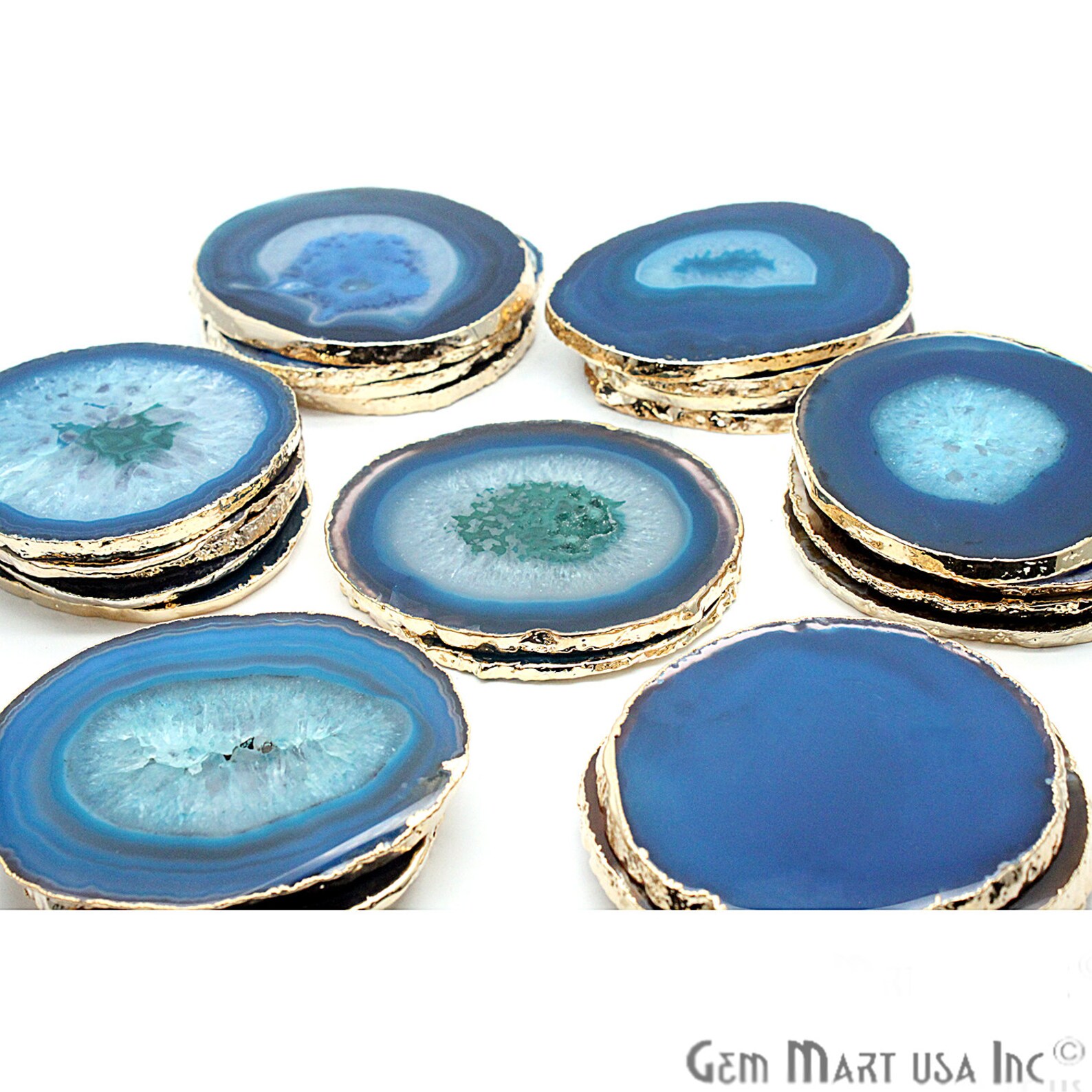 Blue Agate Coaster Set of 2 Tableware Rock Coaster Agate Etsy