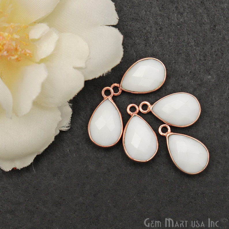8x12mm Pear Shape Gemstone Connector White Agate Connector Rose Gold Plated Bezel Setting Faceted Gemstone WA-10422 Single Bail