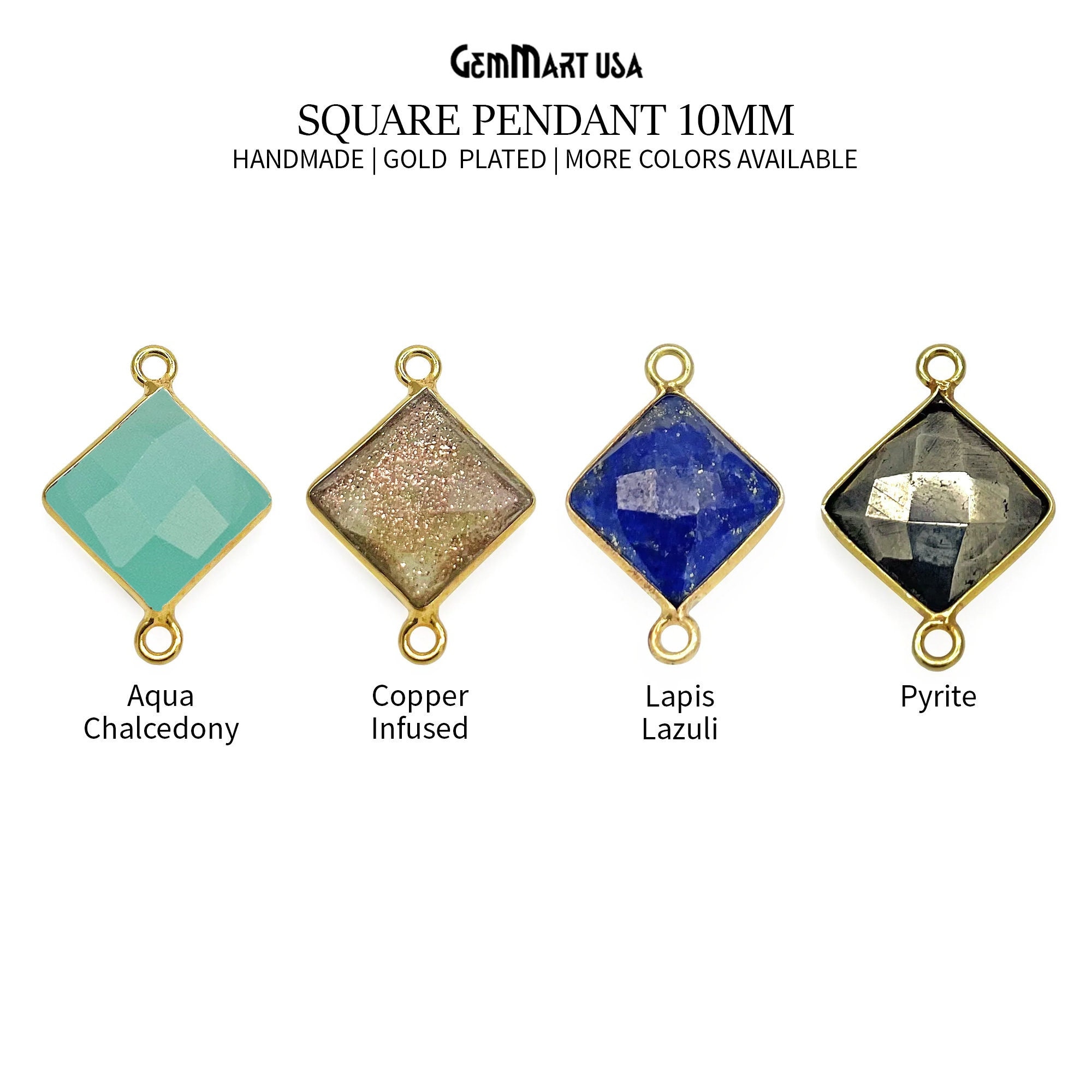 Square Gold Bezel Pendant 10mm Gold Plated Charm Double Loop Necklace Pendant Double Bail Charm Jewelry Making by GemMartUSA, 10374