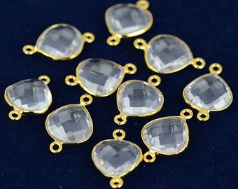 Natural Crystal, Bezel Heart Shape Connector,12mm Heart 24K Gold Plated, Double Bail 1pc, GemMartUSA (CL-10137)