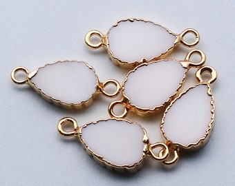 White Agate, Pear Shape Connector, 24k Gold Electroplated, Gold Bail, Electroplated, 8x12mm, Zig Zag Double Bail, GemMartUSA (WZA-10154)