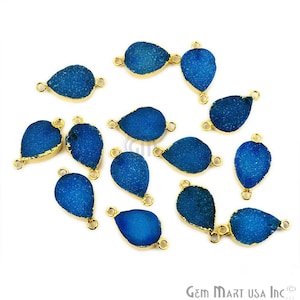 22k Gold Electroplated Light Blue Druzy Connector, 12x16mm Pears Shape Druzy Gemstone Connector Pendant 1pc (LEZ-11152)