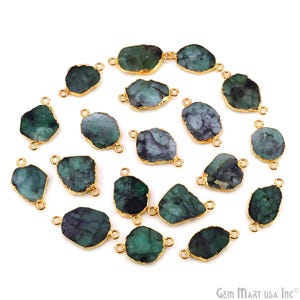 Raw Emerald Charm, Electroplated Gold Pendant, Rough Gemstone Drop, Small Crystal Dangle for Jewelry Making, GPEM-50001