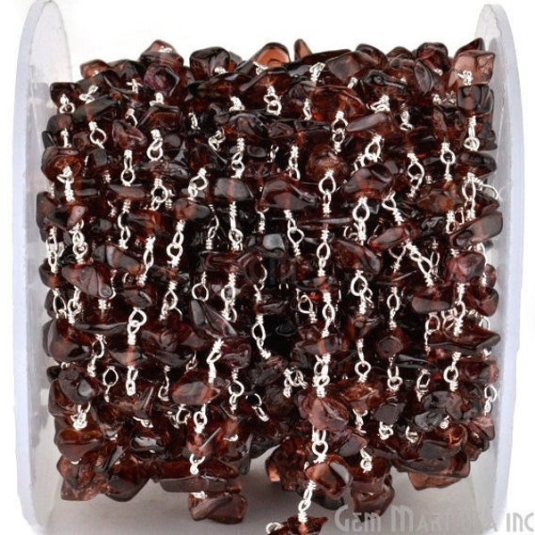 Garnet Nugget Chip Beads Rosary Chain with  Silver Plated wire wrapped Rosary Chain by foot GemMartUSA (SPGT-30025)