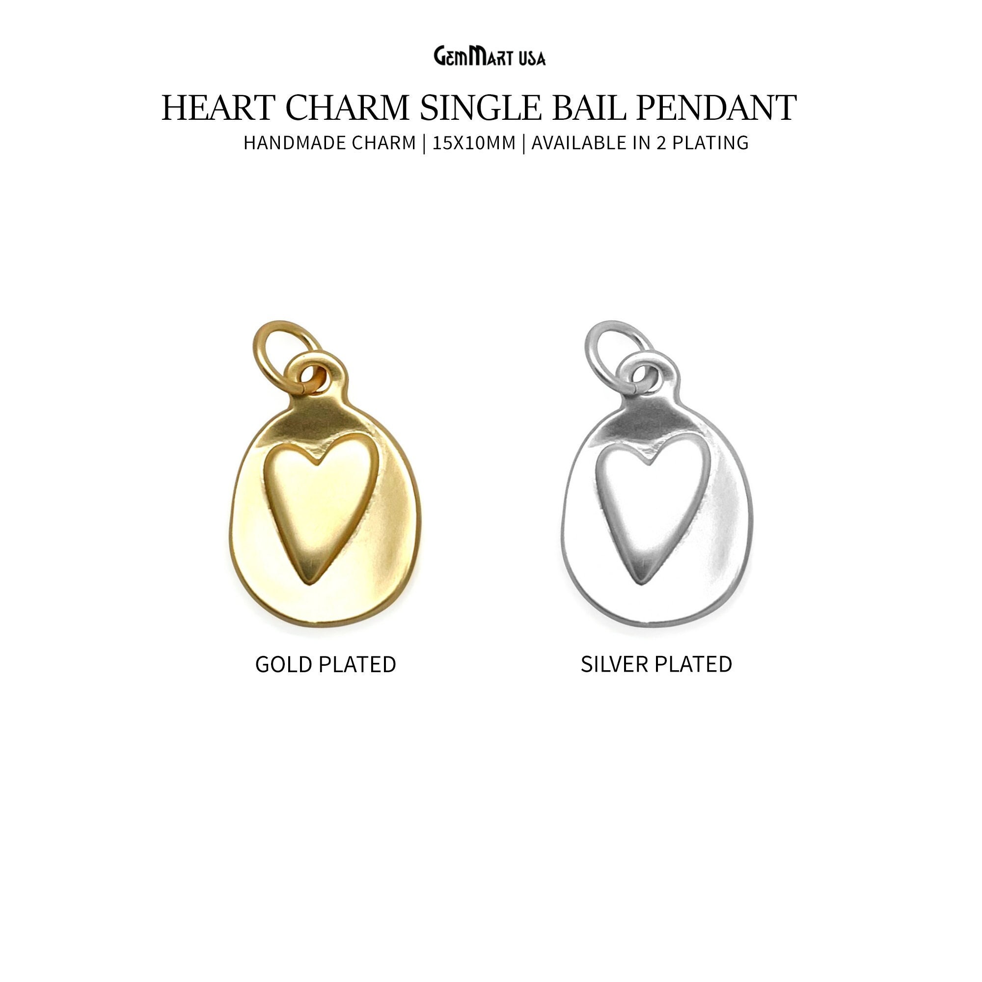 Matte Gold Plated Heart Dangle Charm 15x10mm Line Drawing Minimal Simple Dainty Pendant Jewelry Finding Charm, GemMartUSA, (25218)