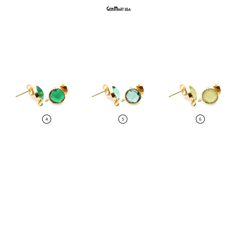 Round Gemstone Stud Earrings Faceted Gemstone Single Bail Etsy