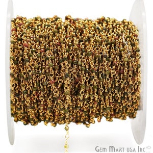 Unakite Rondelle Bead Rosary Chain, Gold Plated Wire Wrapped Rosary Chain, Bead Chain GemMartUSA (30000)