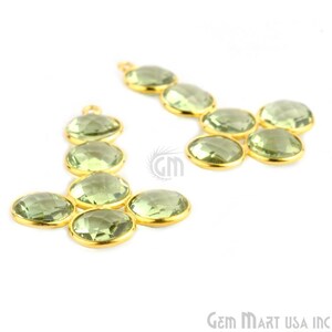 Green Amethyst Gemstone Bezel Component, Gold Plated Connector, Bezel Setting, 24k Gold Plated, Boho Jewelry Supply, GemMartUSA (GPGA-13025)