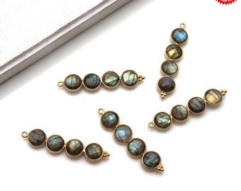 Labradorite Gemstone Component, Jewelry Making Supplies, Gold Plated, DIY Pendant Finding, Line Shape Chandelier Earring 42x9mm (GPLB-13013)