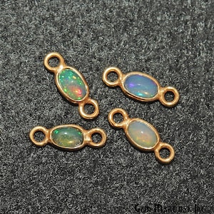 Opal Cabochon, Cabochon Connector, Double Bail Charm, Gold Bezel Connector, 5x3mm Oval Shaped, Bracelets Charm, GemMartUSA (OP-10948)