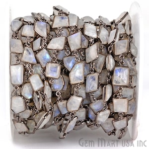 Rainbow Moonstone Connector Chain, Oxidized Chain, Continuous Chain, Jewelry Making Supplies GemMartUSA (BPRM-20009)