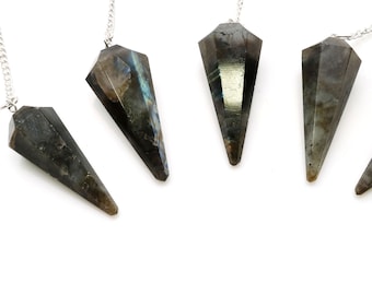 Labradorite Crystal Dowsing Pendulum - Natural Gemstone Pendant with Silver Chain for Spiritual Clarity, Divination & Meditation, SPLB-14007