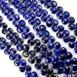 Lapis Faceted Heart Beads, 7mm Heart Lapis Gemstone Beads, 7&#39;&#39; Bead Curtain, GemMartUSA (DRLP-70053)