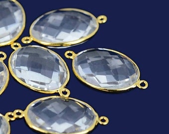 Natural Crystal, Bezel Oval Shape Connector, 15x20mm Oval 24K Gold Plated, 1pc (CL-10148)