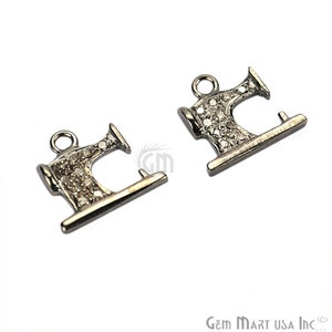 Sewing Machine Shape Diamond Charms Pendant, 12x12mm 925 Sterling Silver Pave Charms Pendant 1pc GemMartUSA (NDCH-40025)