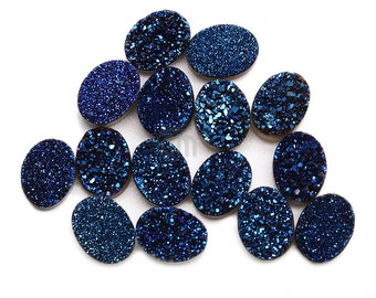 Royal Blue Druzy, Druzy Cabochon, Oval Druzy, Cabochon, Druzy Stone Jewelry Making Supply, 8x6mm, GemMartUSA (BZ-80047)