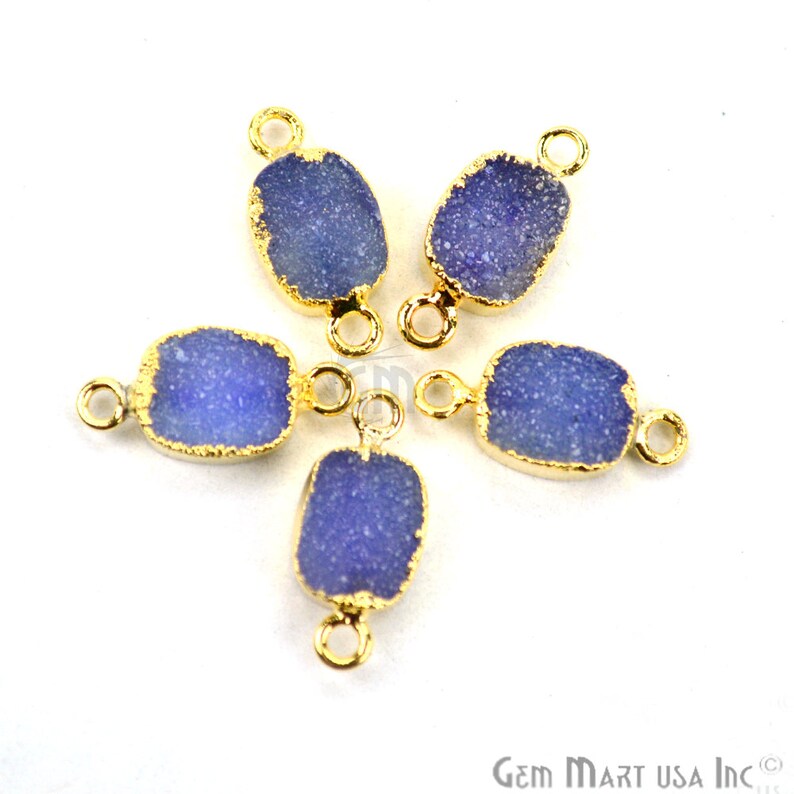 8x10mm Octagon Shape Druzy Gemstone Connector Pendant PEU-11145 Gold Electroplated Light Purple Druzy Connector