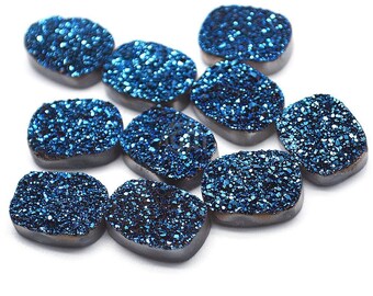 Blue Loose Cabochons Druzy, Titanium Coated 12x16mm Octagon Druzy, Perfect for Jewelry Making GemMartUSA (BZ-80012)