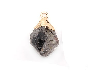 Pingente de diamante Herkimer, pingente de pedra preciosa bruta, pingente de formato livre, pingente de pedra bruta, banhado a ouro, com fecho único (DH-50001)