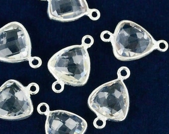 Natural Crystal, Bezel Trillion Shape Connector, 10mm Trillion Silver Plated, Double Bail GemMartUSA (CL-10194)