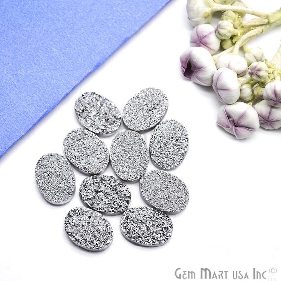 Buy Silver Druzy, Druzy Cabochon, 18x13mm Oval Shaped Druzy