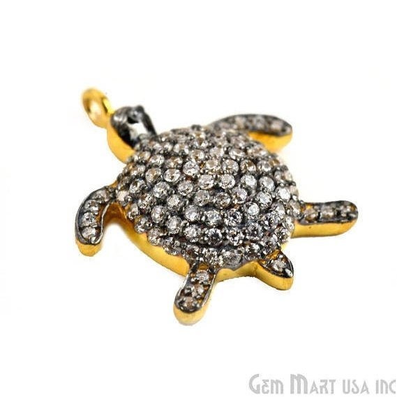 【即出荷】 Zircon Cubic Pave 21mmx10mm Vermeil Gold in Charm 'tortoise' アクセサリー