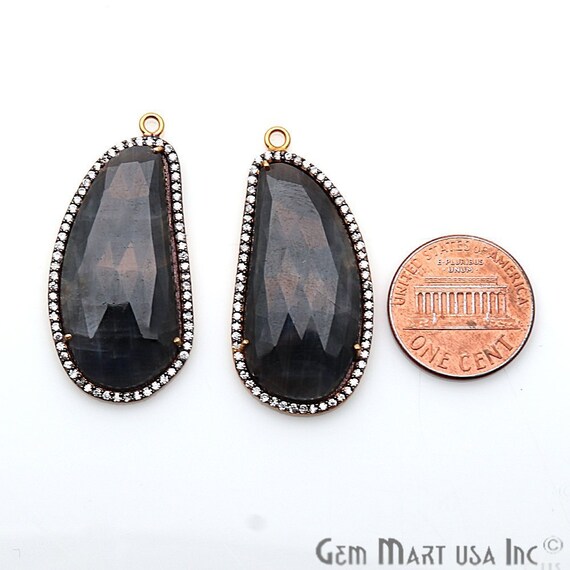 Cubic Zircon Earring Connector DIY Sapphire Earring Connector GemMartUSA Jewelry Making Supply Gold Earring Supply 1 Pair SHCZ-90326