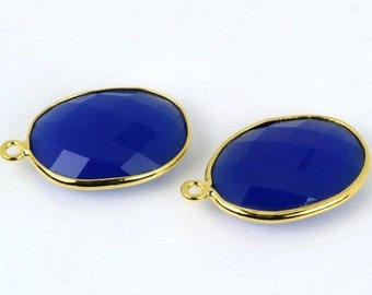 Calcédoine bleue naturelle, connecteur de forme ovale, ovale 15 x 20 mm plaqué or 24 carats, attache simple 1 pièce GemMartUSA (BC-10082)