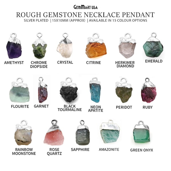 Rough Gemstone Necklace Pendant,15X10mm (approx) Raw Free From Silver Electroplated Gemstone, Birthstone Gemstone Jewelry, GemMartUSA, 50470