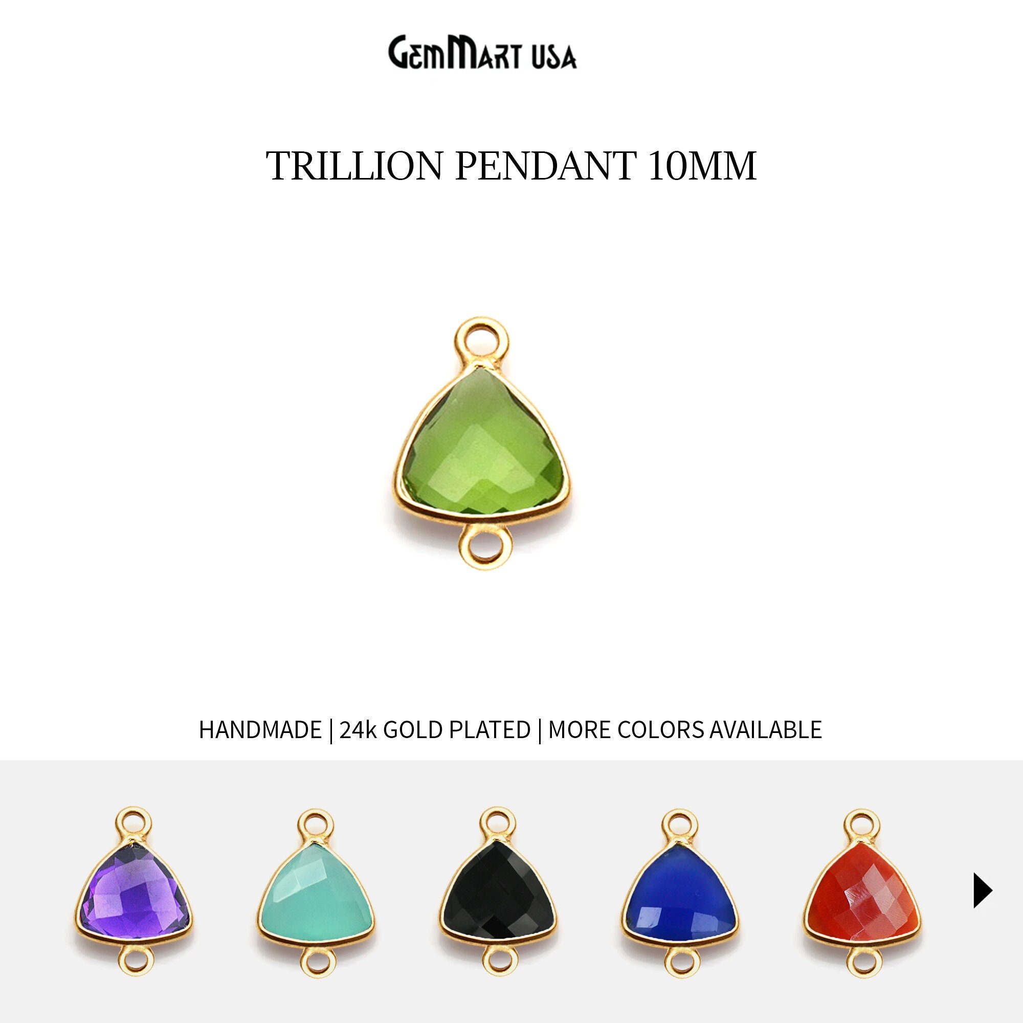 Trillion Bezel Pendant. 10mm Gold Plated Charm. Double Loop