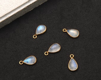 Rainbow Moonstone Gemstone Connector, 7x10mm Pears Rainbow Moonstone Gemstone Cabochon Charm, Jewelry Making Supply, GemMartUSA, (RM-10974)