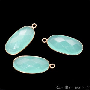 Aqua Chalcedony Connector, 10x20mm Oval Shape Connector, Gold Connector, Gemstone Connector, Jewelry Making Supplies, GemMartUSA (AD-10084)