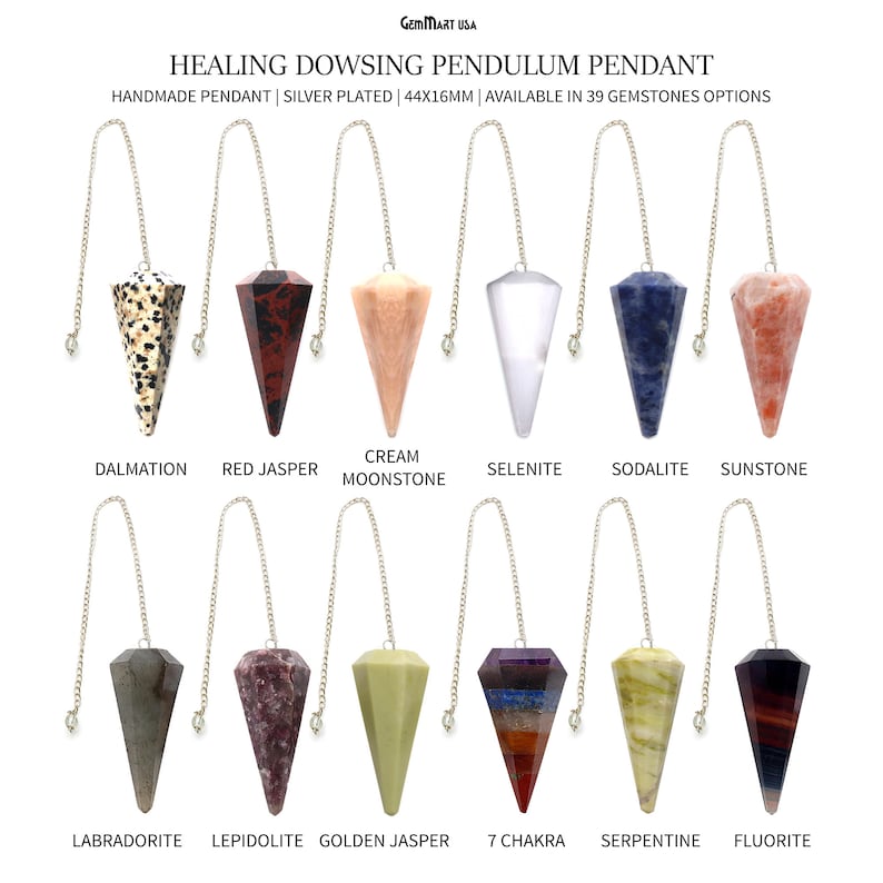 Crystal Pendulum, Healing Pendant, Dowsing Pointed Pendulum Pendant, Silver Plated Chain, faceted dowser pendulum 44X16MM (14007) 