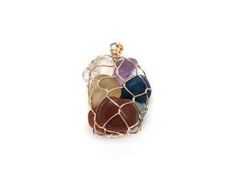 Pedra com 7 Chakras em gaiola, pedras de cura de chakras, pedras de cristal de chakras, conjunto de 7 pedras de positividade, pedras roladas com sete chakras (RP7C-14291)