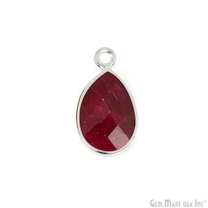 Ruby Pear Shape Bezel Connector, Silver Plated, Single Bail Connector, Ruby Gemstone, Jewelry Supply, GemMartUSA (RB-10121)