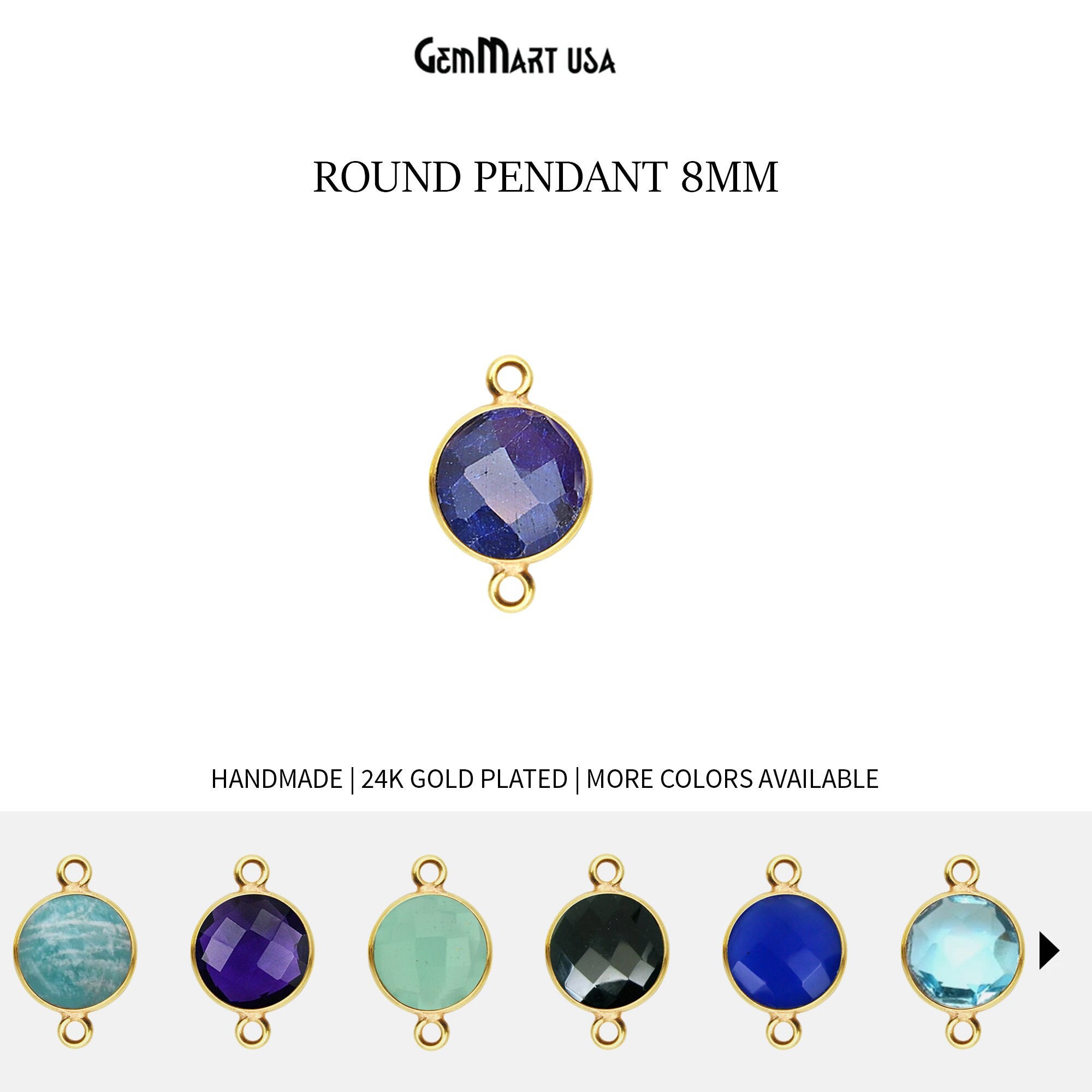 Round Gold Bezel Pendant. 8mm Gold Plated Charm. Double Loop Necklace Pendant. Double Bail Charm. Jewelry Making by GemMartUSA (10206)
