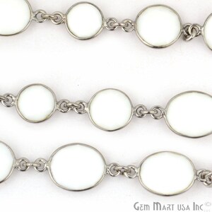 One Foot White Agate , 10mm Oxidized Bezel Continuous Connector Link Chain for Making Jewelry (BPWA-20005)