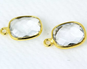 Natural Crystal, Bezel Octagon Shape Connector,9x11mm Octagon 24k Gold Plated, Single Bail 1pc GemMartUSA (CL-10079)