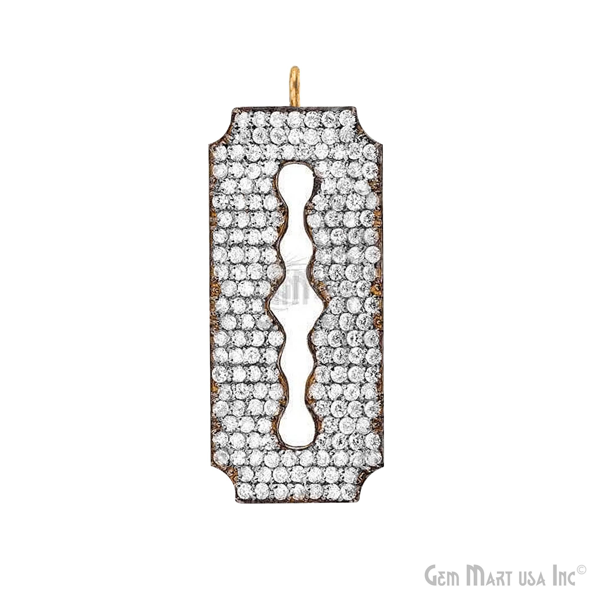 Cubic Zircon Pave 'blade' Charm in Gold Vermeil 32mmx13mm