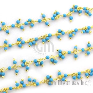 Turquoise Cluster Rosary Chain, 2-2.5mm 24k Gold Plated wire wrapped Rosary Chain by foot GemMartUSA (30019)