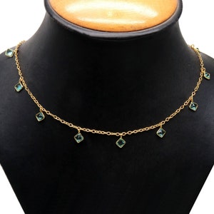 Apatite Square 4mm Bezel Gold Plated Dangle Fancy Rosary Chain, GemMartUSA, GPAP-20048