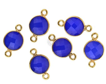 Blue Chalcedony Round Shape Bezel Connector, Gold Plated Connector, Double Bail, Jewelry Supply, GemMartUSA (BC-10206)