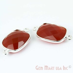 Red Onyx , Bezel Octagon Shape Connector, 12x16mm Octagon Silver Plated, Double Bail 1pc GemMartUSA (CN-10176)